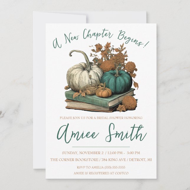 Invitation A New Chapter Begins! Autumn Pumpkin Bridal Shower (Devant)