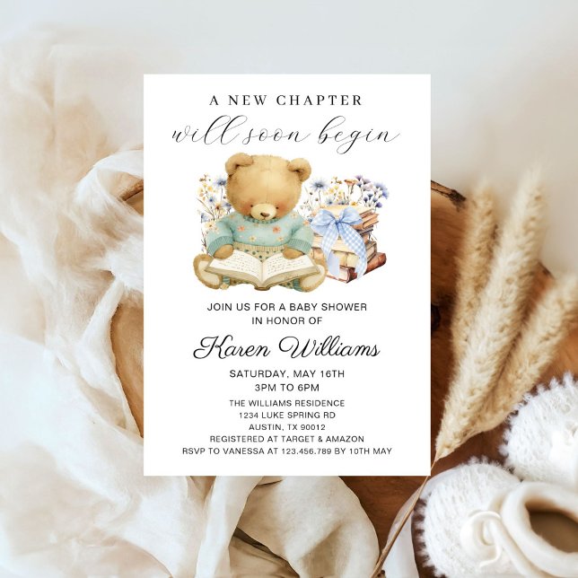 Invitation A New Chapter Begins Boy Bear Books Baby Shower (A new chapter will soon begin Boy bear books baby shower invitation)