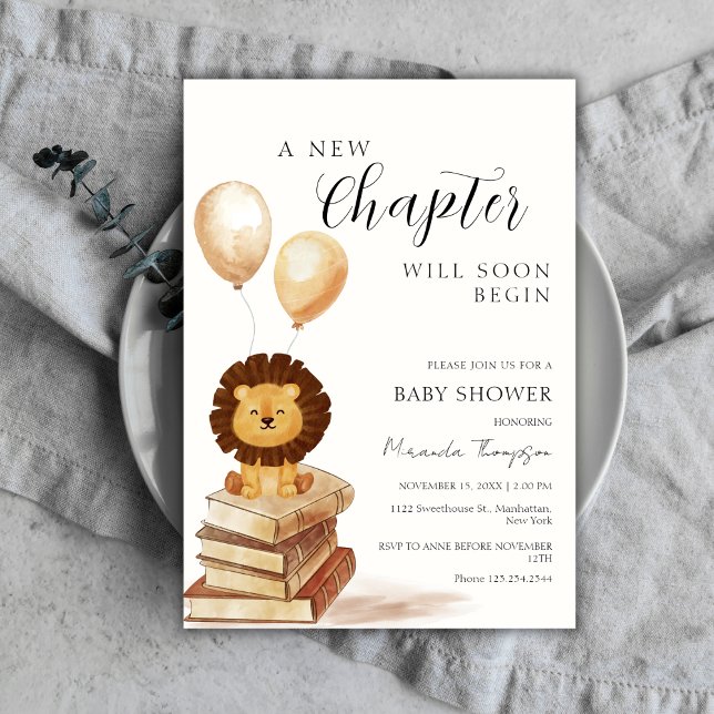 Invitation A New Chapter Begins Lion Balloon Baby Shower  (A New Chapter Begins Lion Balloon Baby Shower Invitation)