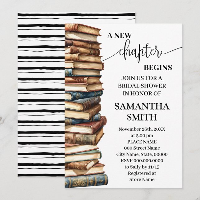 Invitation A New Chapter Begins Minimalist Bridal Shower (Devant / Derrière)