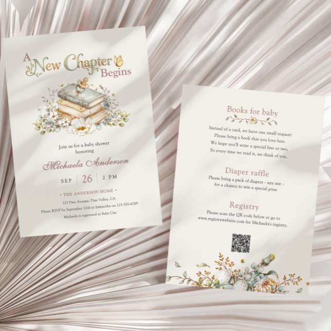 Invitation A New Chapter Begins Rustic Book Theme Baby Shower (Créateur téléchargé)