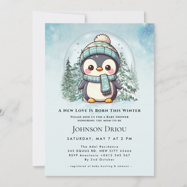 Invitation A New Love Is Born This Winter Winter Penguin Baby (Devant)