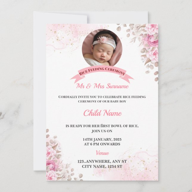 Invitation à nourrir le riz, carte Annaprashan (Devant)