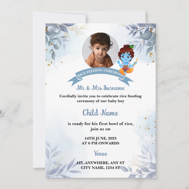 Invitation à nourrir le riz, carte Annaprashan (Devant)