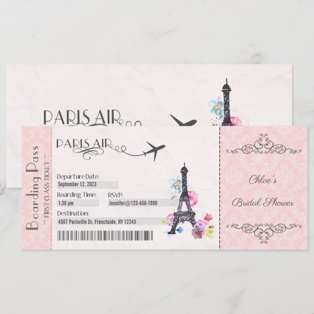 Invitation à Paris, Carte d'embarquement, Invitati (Devant / Derrière)