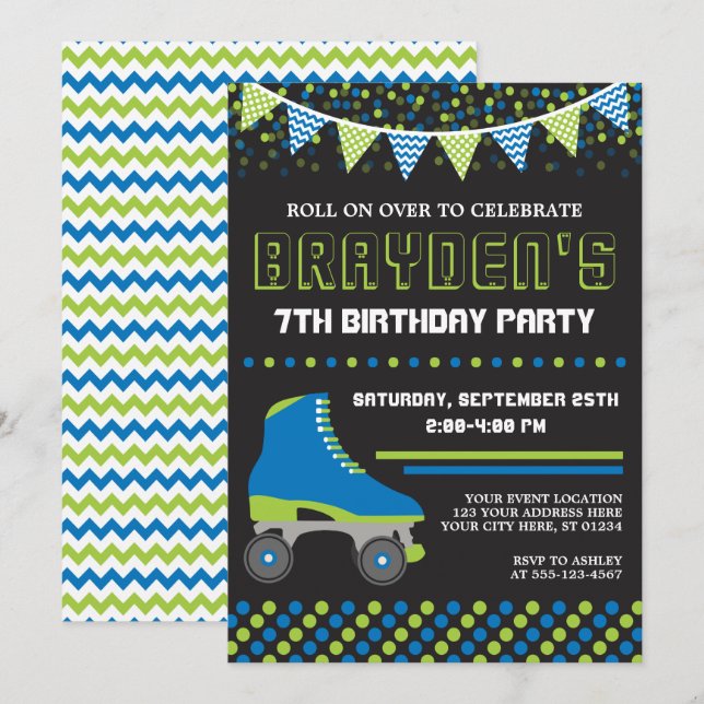 Invitation à patiner à roulettes| Anniversaire du  (Devant / Derrière)