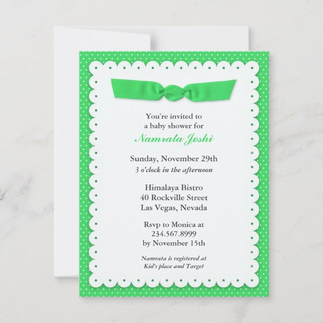Invitation à plat Baby shower vert (Devant)