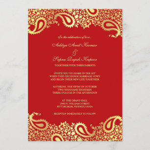 Invitation à plat Mariage rouge Paisleys