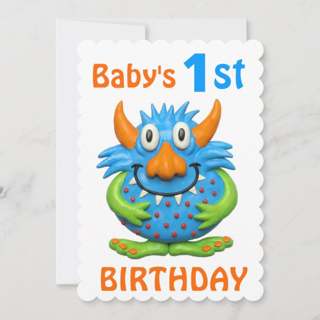 Invitation Ă?re fête d'anniversaire du monstre du bébé (Devant)