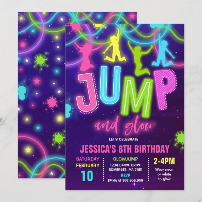 Invitation à sauter à la lueur Neon Jump Fête d'an (Devant / Derrière)