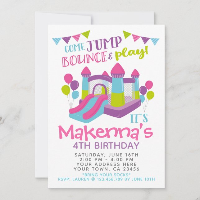 Invitation à sauter, Fille Trampoline fête d'anniv (Devant)