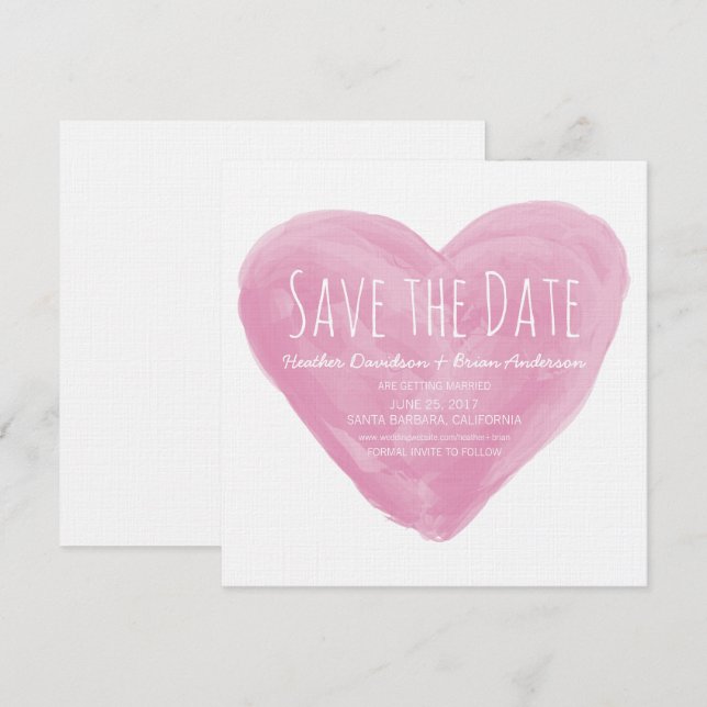 Invitation à sauvegarder la date de mariage à cœur (Devant / Derrière)