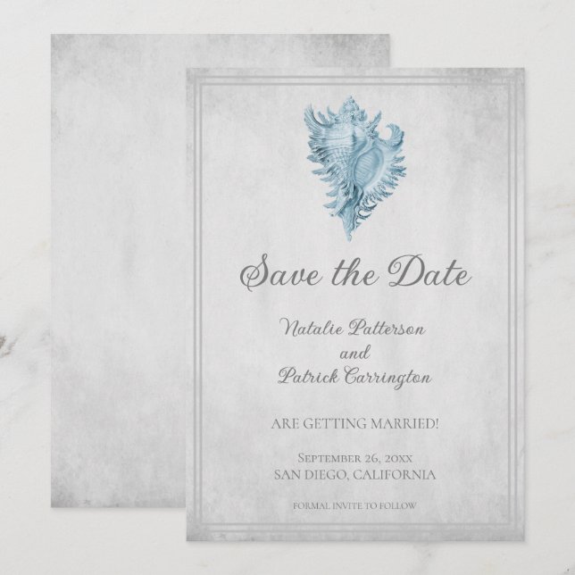 Invitation à sauver la date Coquille Conque Bleue (Devant / Derrière)