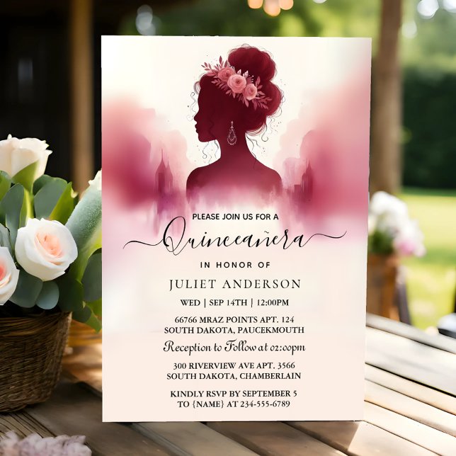 Invitation À Silver Plum Lace Gown Boho Burgundy Quinceanera (Créateur téléchargé)