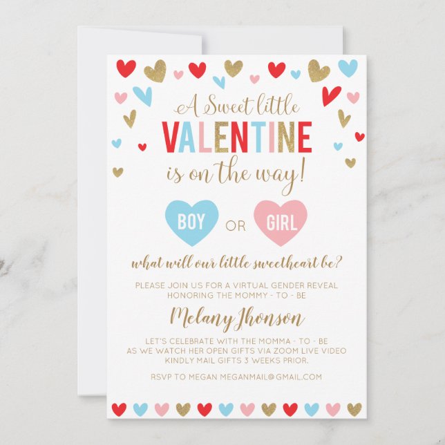 Invitation A Sweet little VALENTINE Gender Reveal (Devant)