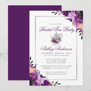 Invitation à thé à Fête des mariées florale violet