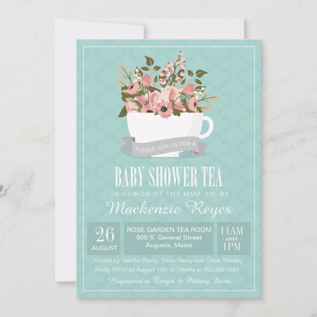 Invitation à thé Baby shower Floral Teacup (Devant)