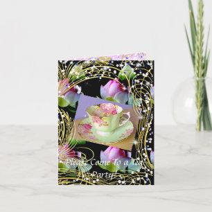 INVITATION À THÉ-PARTI - TASSES À THÉ ET FLEURS