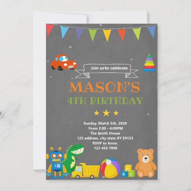 Invitation à thème anniversaire Toyland (Devant)