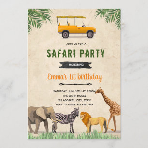 Invitation à thème d'anniversaire Safari jeep