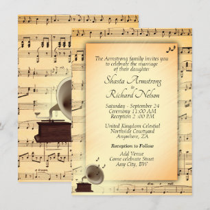 Invitation à thème de musique Mariage antique