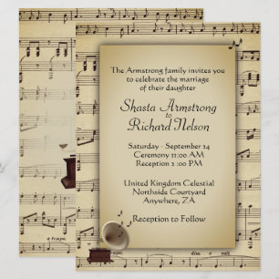Invitation à thème de musique Mariage antique