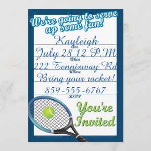 Invitation à thème de tennis personnalisé