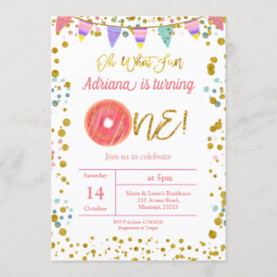 Invitation à thème Gold First Birthday Party Donut