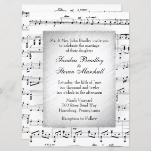 Invitation à thème Mariage de la musique en feuill