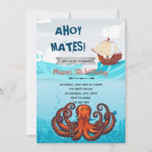 Invitation à thème nautique de pirate Kraken