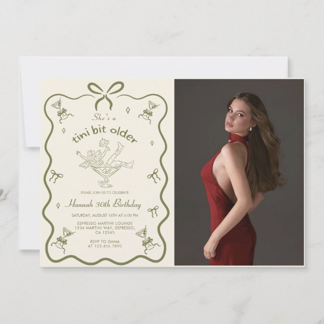 Invitation A Tini Bit Older Martini Bow Birthday Photo (Devant)