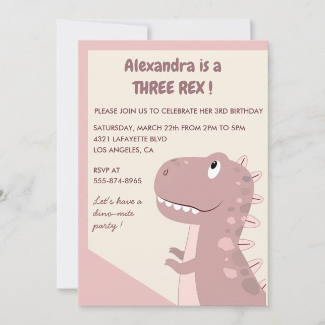 Invitation à trois rex anniversaire 3 rex Cute Gir (Devant)