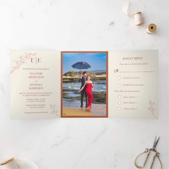 Invitation à trois volets de Mariage de fleurs int (Intérieur)