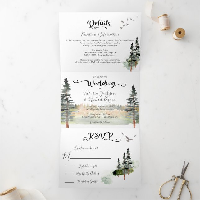 Invitation à trois volets du Mariage forestier ver (Intérieur)