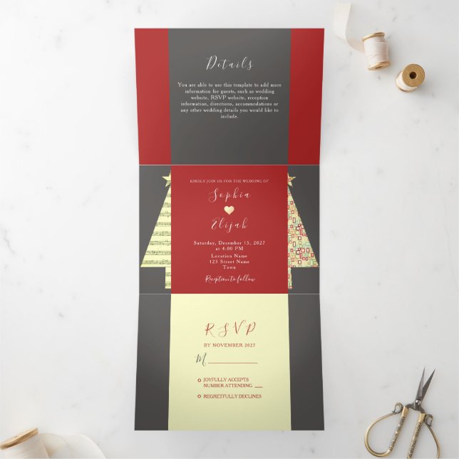 Invitation à trois volets Mariage de Noël (Intérieur)