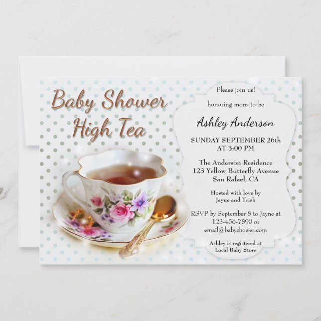 Invitation à un Baby shower à haute teneur en thé (Devant)