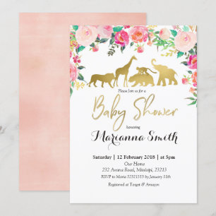 Invitation à un Baby shower animal rose