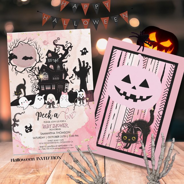 Invitation à un Baby shower Boo - Maison Éffrayant (Peek a Boo Baby Shower Invitation - Spooky House)