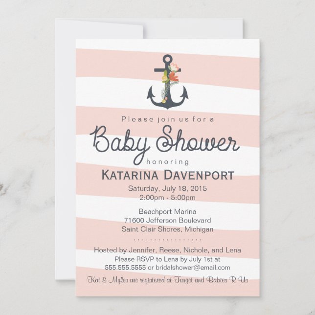 Invitation à un Baby shower de Ancre nautique - Ga (Devant)