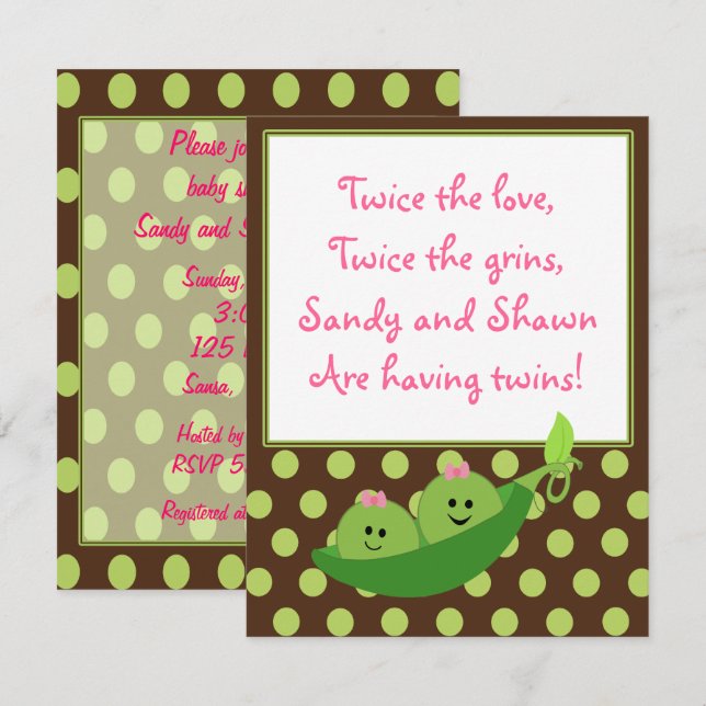 Invitation à un Baby shower de pois pour filles (Devant / Derrière)