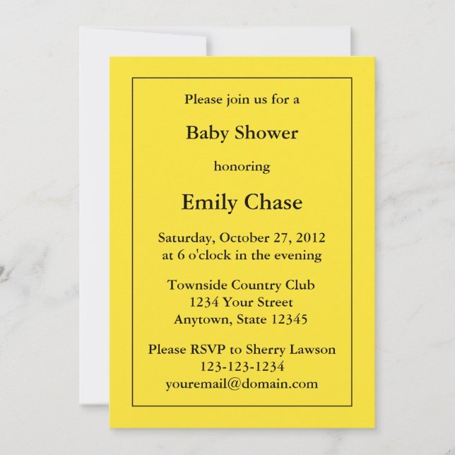 Invitation à un Baby shower jaune personnalisé (Devant)