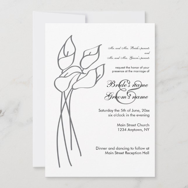 Invitation à un mariage à Calla Lily (Devant)