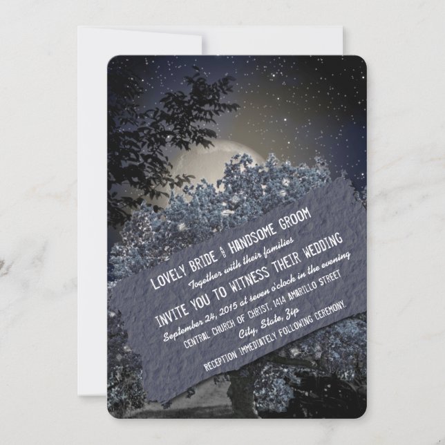 Invitation à un mariage avec des arbres bleus noct (Devant)