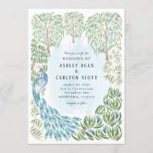 Invitation à un mariage avec un saule de paon et d