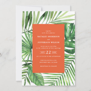 Invitation à un mariage avec une feuille tropicale