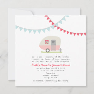 Invitation à un mariage avec une remorque rose