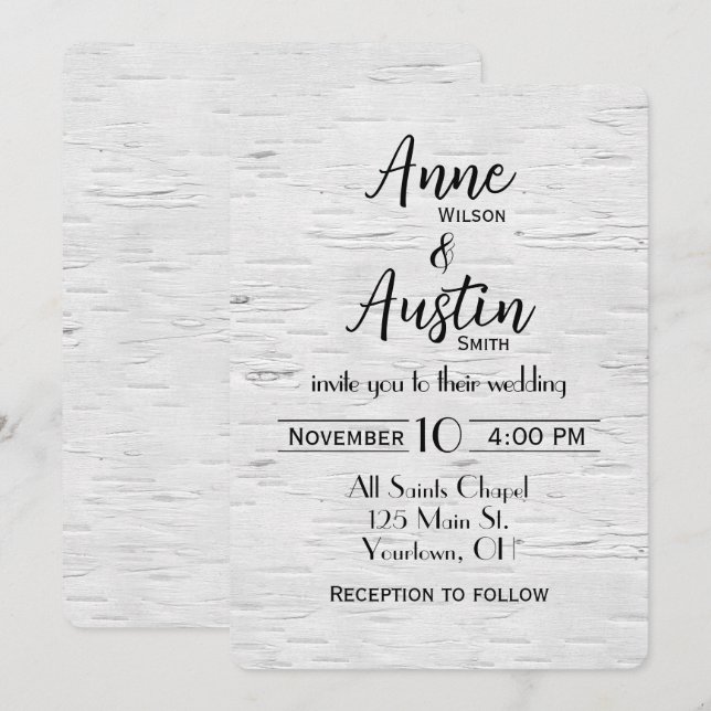 Invitation à un mariage de bouleau blanc (Devant / Derrière)