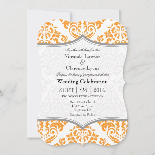 Invitation à un mariage de bracket gris-orange (Devant)