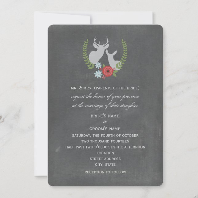 Invitation à un mariage de cerfs floraux inspiré p (Devant)