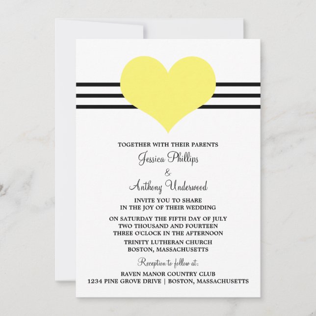 Invitation à un mariage de coeur, Jaune (Devant)